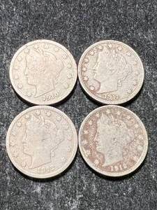 lot 92 image: 4 US LIBERTY NICKELS 1910 11 12 12-D