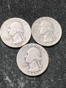lot 95 image: 3 US WASHINGTON QUARTERS 1940P-D-S