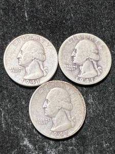 lot 99 image: 3 US WASHINGTON QUARTERS 1941P-D-S