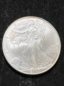 lot 100 image: 2007 AMERICAN SILVER EAGLE 1 TROY OZ .999 FINE SILVER