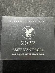 lot 107 image: 2022 PROOF AMERICAN SILVER EAGLE IN ORIGINAL MINT BOX