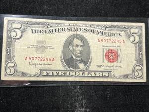 lot 114 image: 1963 US RED SEAL $5 BILL