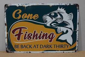 lot 131 image: Novelty Metal Sign - Gone Fishing