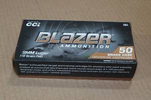 lot 250 image: 50 CCI Blazer 9mm Luger 115 Gr FMJ Ammo