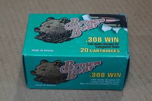 lot 258 image: 20 Brown Bear .308 Win 140 Gr SP Steel Case Ammo
