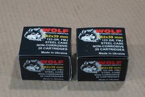 lot 265 image: 40 Wolf 7.62 x 39mm 123 Gr FMJ Steel Case Ammo