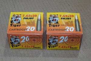 lot 268 image: 40 Golden Tiger 7.62x39mm 124Gr FMJ BT Steel Case Ammo