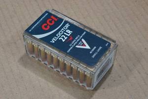 lot 285 image: 50 CCI Velocitor .22 LR 40 Gr Plated HP Ammo