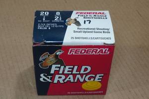lot 298 image: 17 Federal Field & Range 20 Gauge 2-34 8 Shot Shotshells