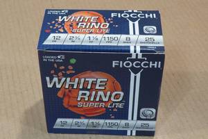 lot 310 image: 25 Fiocchi White Rino 12 Gauge 2-34 8 Shot Shotshells