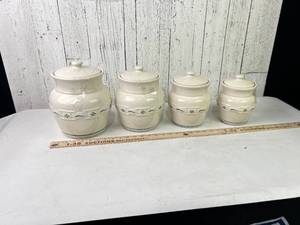 4 Longaberger Pottery Canisters with Lids