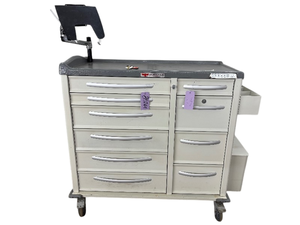 MSRP $8000 Phoenix LTC Multi-Drawer Medical Medication Cart with Secure Tablet Mount. Durable design with smooth-rolling casters, spacious drawer storage, and a working electronic lock system for added security plus keys! Reliable, organized, and mobile.