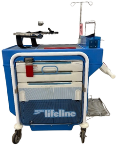 lot 29 image: MSRP $6000 Metro Lifeline Emergency Medical Center Crash Cart Code Blue Response Cart - Great Condition  See Both Youtubes For more info & what it can be used for 