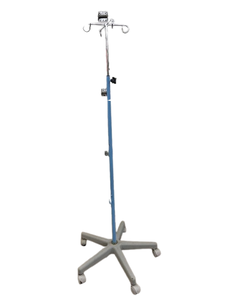 lot 40 image: Heavy Duty 4-Ram Mobile Rolling I.V. Pole  Adjustable Height, 4 Ram Hooks, 5-Leg Base with Smooth Casters&nbspGreat Condition