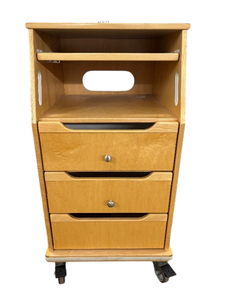 lot 44 image: 3-Drawer Wooden Storage Cabinet Mobile Podium  Solid Wood Construction, Smooth-Glide Drawers, Compact & Stylish Design&nbspGreat Condition