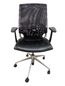 lot 50 image: WOW MSRP $2800 Italian&nbspVitra Meda 2005 Executive Office Chair&nbspin Black Leather & Mesh by Alberto Meda -Ergonomic, Adjustable Height & Plush Leather Seat Great Condition - Seat Has Indents from items stored on it -will go away soon