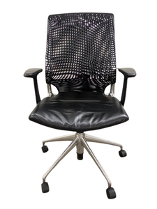 lot 51 image: WOW MSRP $2800 Italian&nbspVitra Meda 2005 Executive Office Chair&nbspin Black Leather & Mesh by Alberto Meda -Ergonomic, Adjustable Height & Plush Leather Seat Great Condition - Seat Has Indents from items stored on it -will go away soon