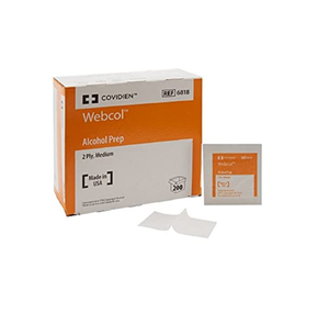 lot 66 image: MSRP $120  1 Case (4000) NEW Covidien 6818 Webcol 2-Ply Alcohol Prep Pads Wipes  Sterile, Individually Wrapped 