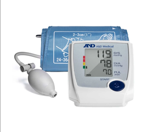 lot 77 image: New Open Box A&ampD Medical Essential Manual Inflate Blood Pressure Monitor with Upper Arm Cuff and Manual - Accurate, Reliable, Irregular Heartbeat Detection