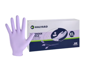 lot 62 image: MSRP $300 1 Case (2,300 each) NEW Halyard 52820 Lavender Nitrile Exam Gloves  Powder-Free, Soft Flexible Fit, Excellent Tactile Sensitivity - Size XL