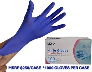 lot 59 image: MSRP $250 1 Case 1000 Gloves (10 boxes each case) NEW MOD Gloves Disposable Nitrile Gloves, Powder-Free, 5 MIL, Food Safe, Industrial,&nbspfinger textured surface enhances grip - Size Large