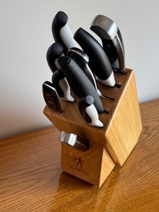 lot 10 image: Variety of Cutlery with Knife Block - J.A. Henckels, Wsthof, Granitestone, and EatNeat