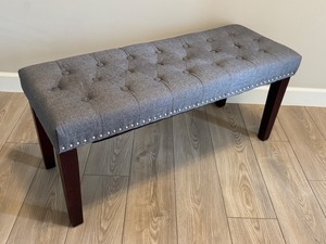 lot 18 image: Tufted Bench with Grey Fabric and Nailhead Trim