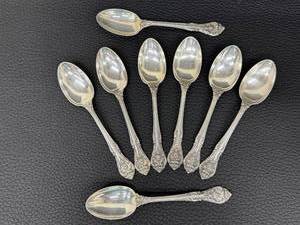 Vintage Set of 8 King Edward Gorham Sterling Silver Teaspoons