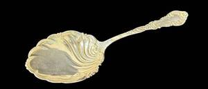 lot 10B image: Antique Sterling Silver Berry Spoon with Ornate Handle