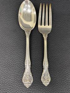 lot 11B image: Vintage Gorham Sterling Silver King Edward Meat Fork and Serving Spoon