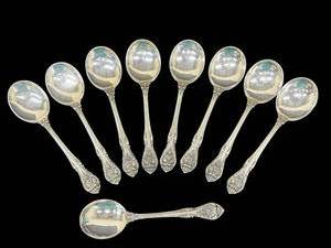 lot 12B image: Set of 9 Vintage Gorham Sterling Silver King Edward Soup Spoons