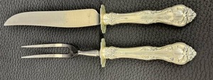 lot 18B image: Vintage Gorham Sterling Silver King Edward Carving Set - 10 Knife and Fork