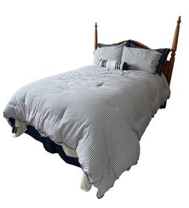 lot 25A image: Queen Wood Bed Frame with Optional and Included Bedding