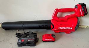 lot 62A image: Craftsman V20 Lithium Ion Leaf Blower with Two Batteries and Charger