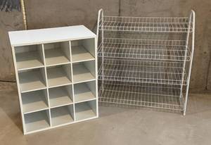 lot 69 image: Set of 2 Shoe Racks White Cubby Shelf and Wire Rack