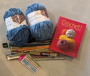lot 124 image: Chenille Home Slim Yarn, Crochet Book and Knitting Needles