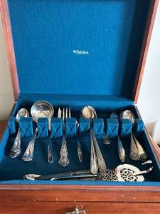 lot 12 image: Silverplate Lot including Vintage Community Plate Silverware Set in Wooden Case