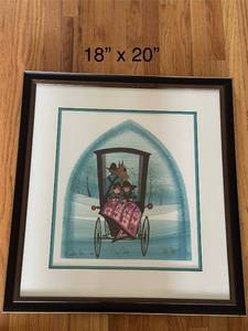 lot 31 image: Framed Signed Artwork Cozy Quilt by Artist P Buckley Moss