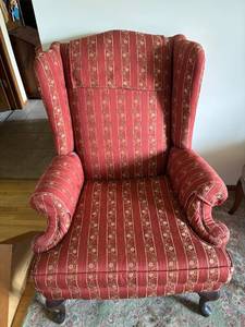 lot 50 image: Red Striped Pattern Armchair with Floral Accents