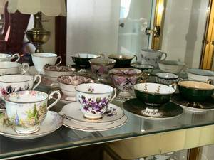 lot 68 image: Collection of 8 Assorted Vintage Bone China Teacups and Saucers