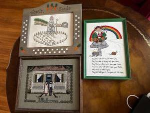 lot 82 image: Set of 3 Framed Needlepoint Artworks with Rustic Charm