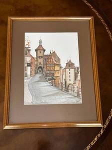 lot 83 image: Framed P Buckley Moss 1950 Rothenburg Pencil Signed Etching