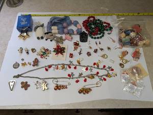 lot 96 image: Assorted Jewelry and Christmas-Themed Decorations Collection