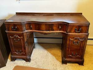lot 130 image: Vintage J.B. Van Sciver Wooden Desk with Ornate Detailing