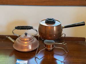 lot 137 image: Vintage Copper Teapot and Fondue Pot Set for Collectors
