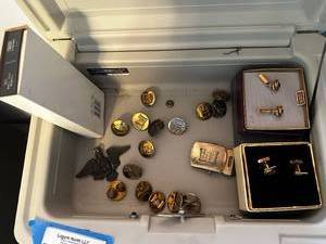 lot 143 image: Collection of Vintage Gold-Tone Cufflinks and Tie Clip with Sentry Safe