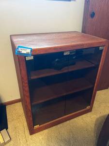 lot 145 image: Oak Media Cabinet with Glass Doors