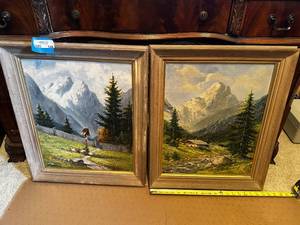 lot 148 image: Pair of Framed Mountain Landscape Oil Paintings