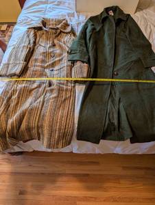 lot 194 image: Pair of Vintage Wool Overcoats - Striped and Solid Green Designs