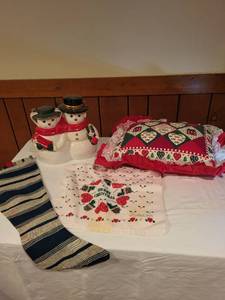 lot 206 image: Christmas Decor Set with Snowman Dishware and Textiles